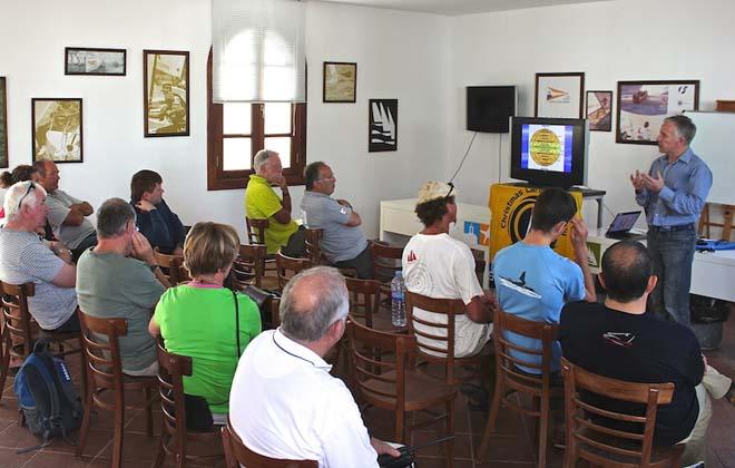 Mike Broughton briefing the CCR 2013 skippers in Lanzarote last year ©  Louay Habib
